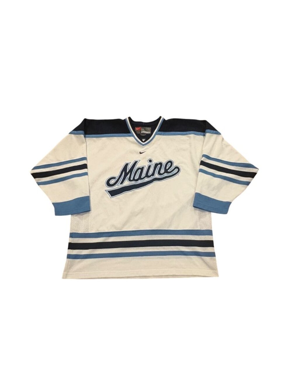 Vintage Nike Maine Black Bears White Stitched NCAA Hockey Jersey Men's Large